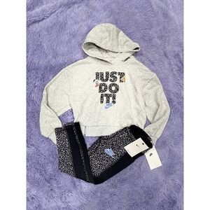 NWT Nike Girl's Cropped‎ Pullover Sweatshirt Pants Leggings 2pc Set Size 6